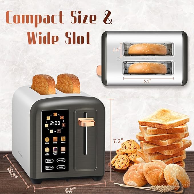 SEEDEEM Toaster 2 Slice with Touch Screen, Faster Heating Speed, 7 Shade Setting - Image 4