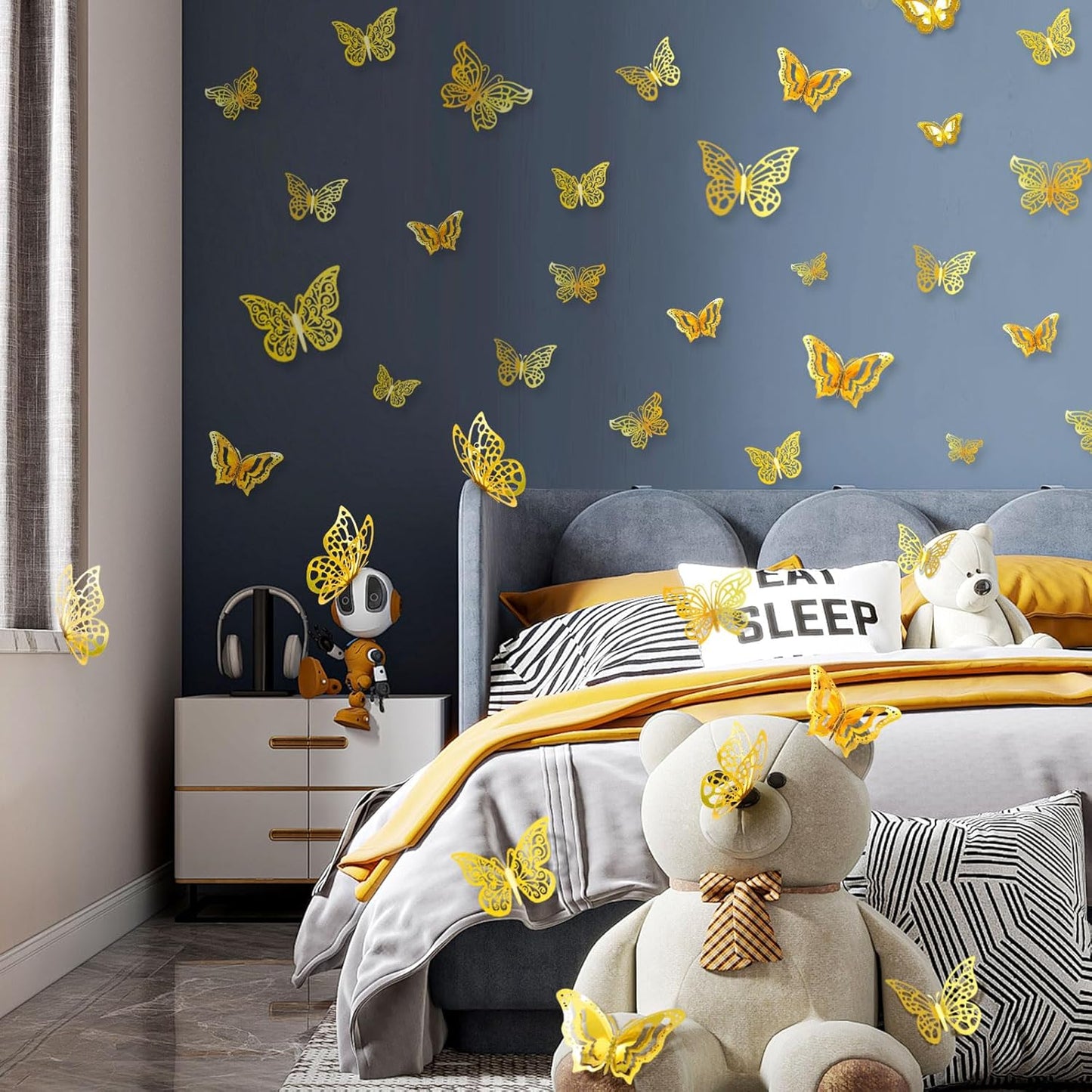 96 Pcs Butterfly Decorations，4 Styles,3 Sizes，3D Butterfly Wall Decor Party Decorations Butterflies for Crafts Birthday & Wedding Celebrations Cake Decorating Balloons Removable Stickers Gold