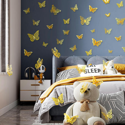 96 Pcs Butterfly Decorations，4 Styles,3 Sizes，3D Butterfly Wall Decor Party Decorations Butterflies for Crafts Birthday & Wedding Celebrations Cake Decorating Balloons Removable Stickers Gold