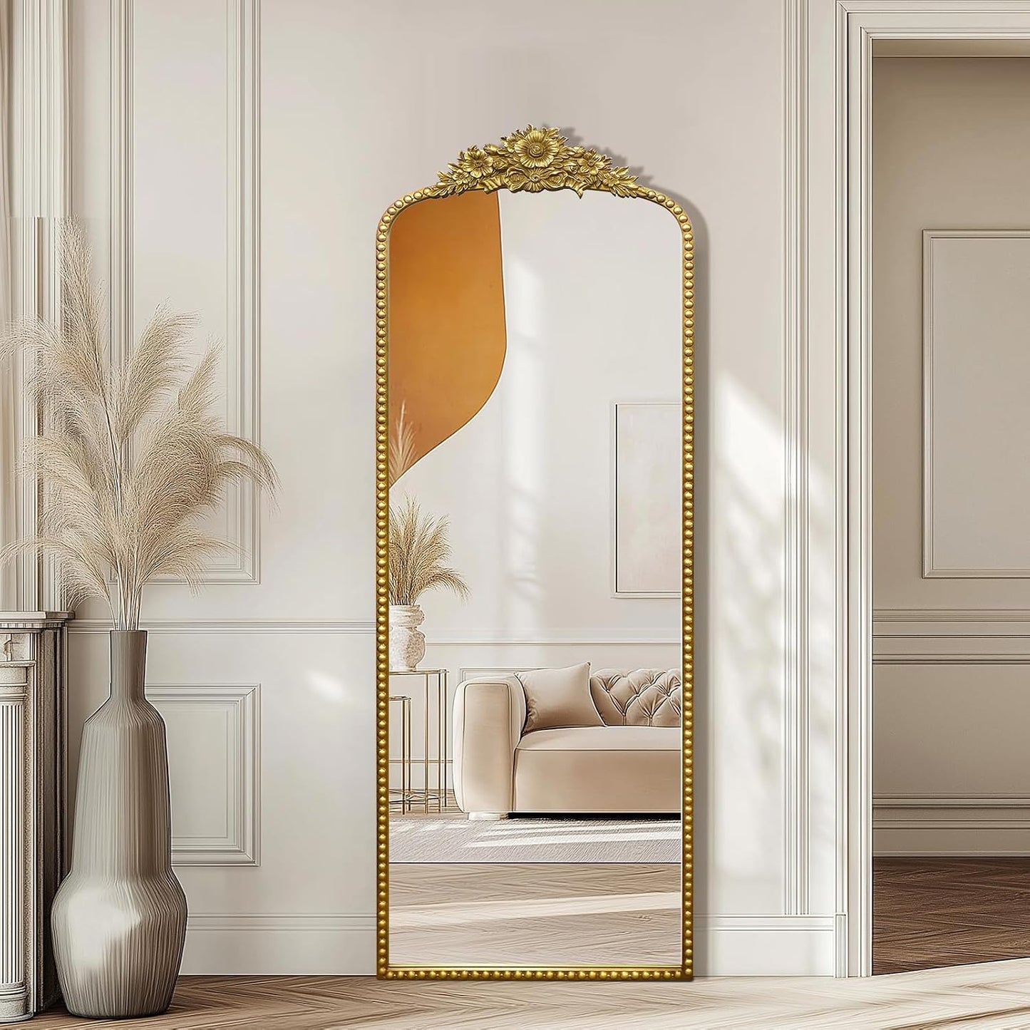 Full Length Mirror, 22x65 Baroque Style Vintage Mirror, Antique Metal Frame Wall Mirror, Traditional Art Home Decor for Living Room, Bedroom, Entryway,Retro Gold