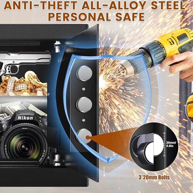 Safe Box with Fireproof Waterproof Bag, Home Safe with Keys & Pass Code & Wall - Image 4