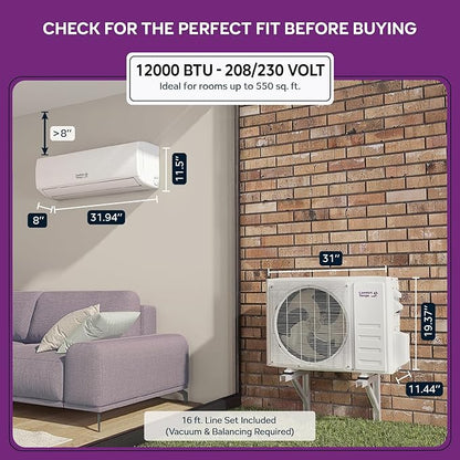 Energy-Saving 12000 BTU / 220V Ductless Mini Split AC/Heating System – 20 SEER - Image 9