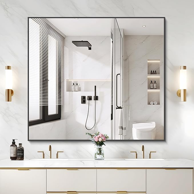Black Bathroom Mirror for Wall, 36x40 Inch Rectangle Mirrors - Image 8
