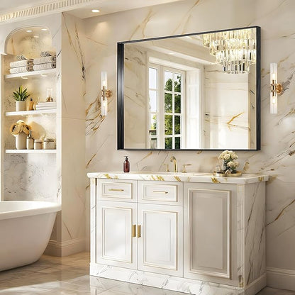CIRCUMI Black Bathroom Mirror, Brushed Finish, Tempered Glass, Large Mirror - Image 2