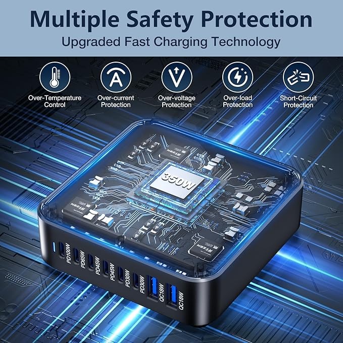 350W USB Fast Charging Station, 8 Port USB C Multi Port Charger Block - Image 7