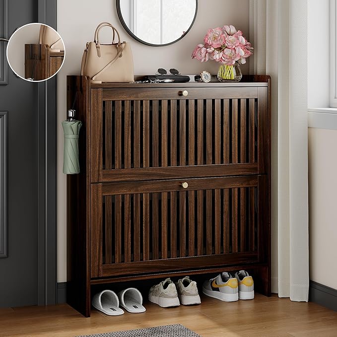 wanan 31.5" Shoe Cabinet with 2 Flip Slatted Drawers, Adjustable & Removable by Wanan