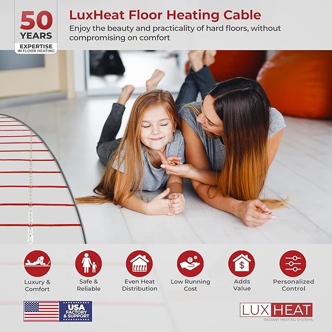 LuxHeat 80sqft Floor Heating Cable Kit - 120v Heated Flooring Kit - Complete - Image 2