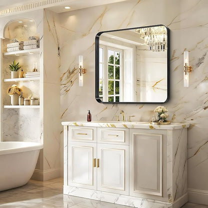 CIRCUMI Black Bathroom Mirror, Rounded Corner, Tempered Glass, Mirror - Image 2