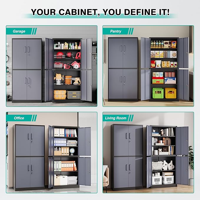 Metal Storage Cabinets with Doors and Shelves, 4 Door Lockable Storage Cabinets - Image 5