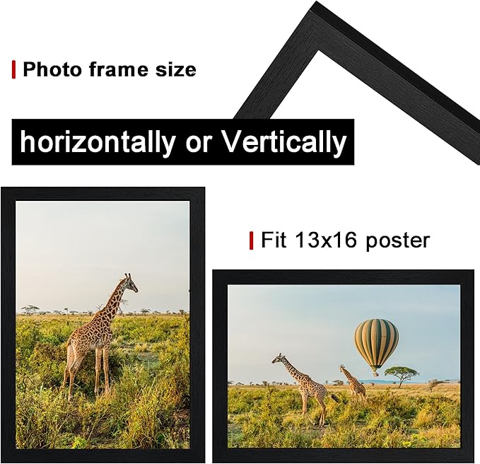 TKYGU 13x16 Picture Frame Set of 3, Wooden Frame Wall Gallery Poster Black - Image 2