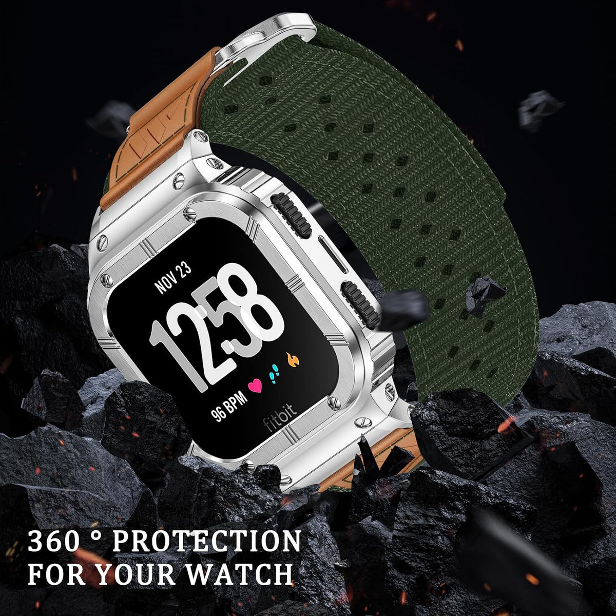 miohhr nylon bands with stainless steel case for, close-up detail