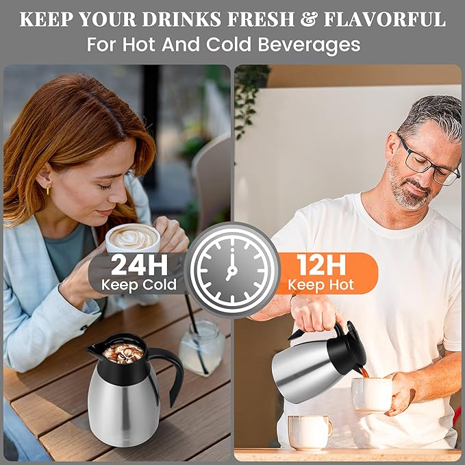 34 Oz Thermal Coffee Carafe, Stainless Steel Insulated Vacuum coffee crafts to - Image 3