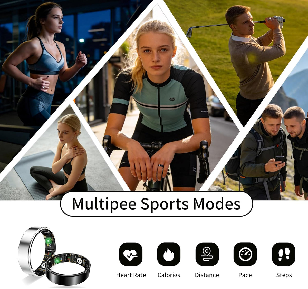 women men smart ring health tracker, sleep exercise, close-up detail