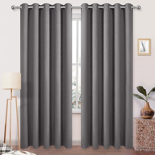 DWCN Grey Blackout Curtains 60 Inch Wide, Room Darkening Curtain by DWCN