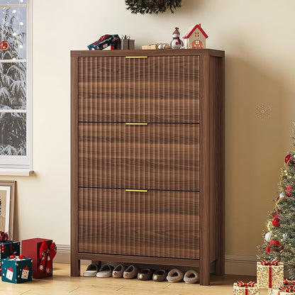 Shoe Cabinet Storage for Entryway, Fluted Shoe Cabinet by YomiluveDesign