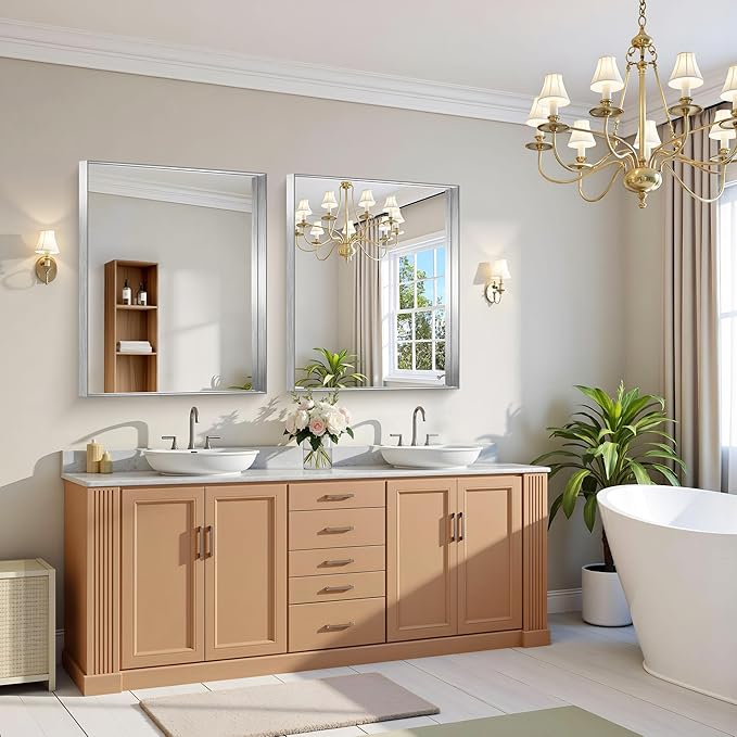 CIRCUMI Silver Bathroom Mirror, Brushed Finish, Tempered Glass, Mirror - Image 6