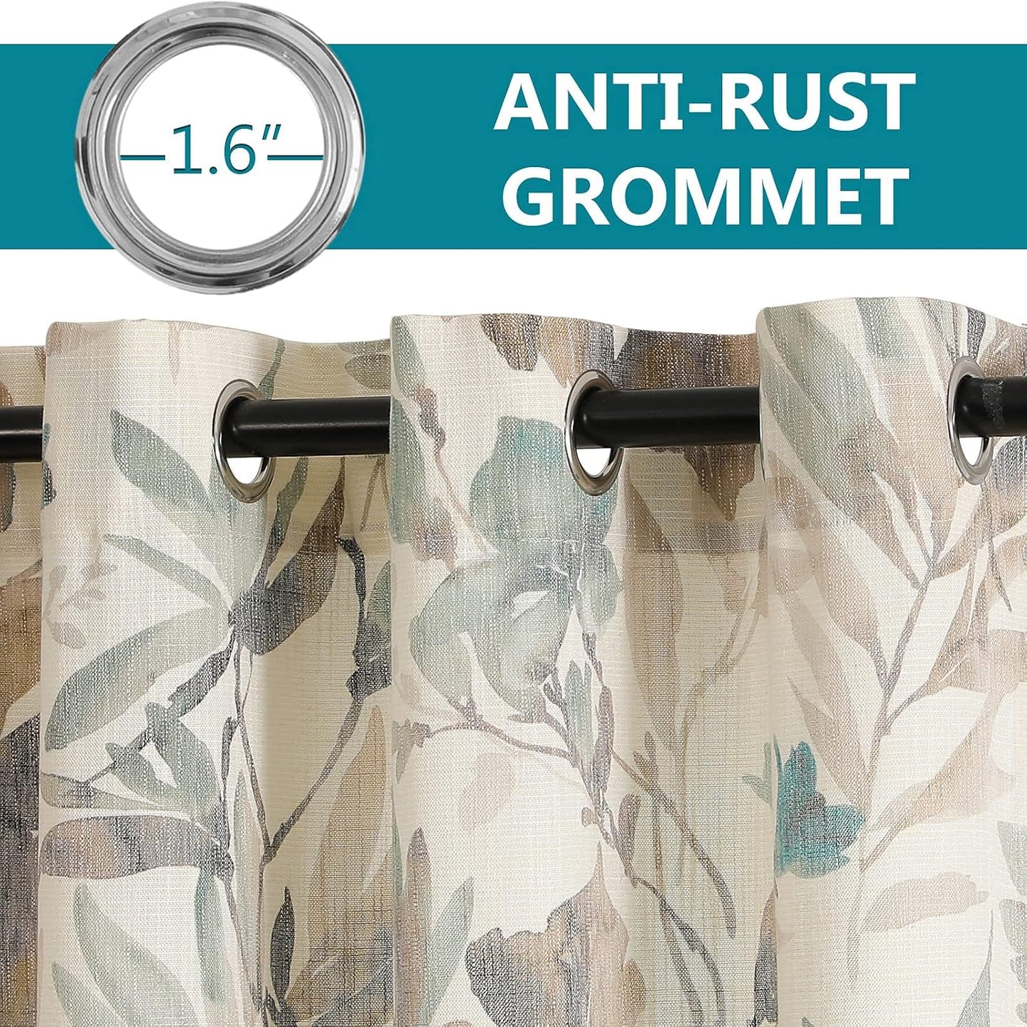 MYSKY HOME Floral Curtains 80 inches Long for Bedroom Patio Sliding Door Light Filtering Privacy Curtains for Wide Window Living Room, 2 PCs, Brown and Natural, 52" Wide