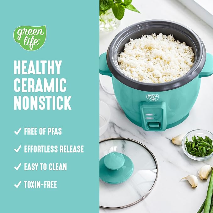 GreenLife Rice Cooker with Removable PFAS-Free Ceramic Nonstick Pot, 3-Cups - Image 2