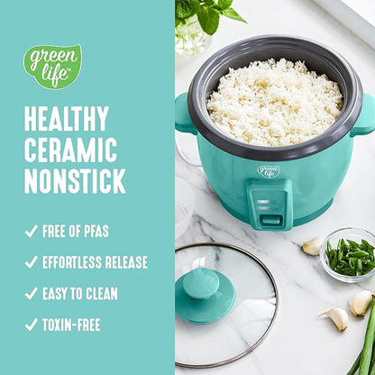 GreenLife Rice Cooker with Removable PFAS-Free Ceramic Nonstick Pot, 3-Cups - Image 2