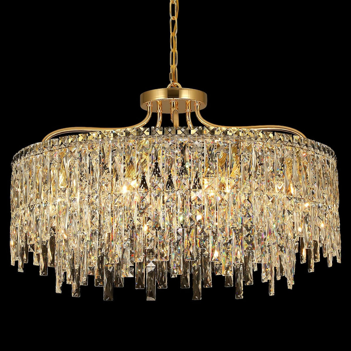 10 Lights Modern Gold Crystal Chandeliers for Dining Room 28"