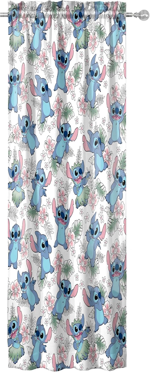 Jay Franco Window Curtains for Kids Bedroom 4-Piece Drape Set with 2 Tiebacks, Multi - Lilo & Stitch, 42" W x 63" L (Pack of 2)