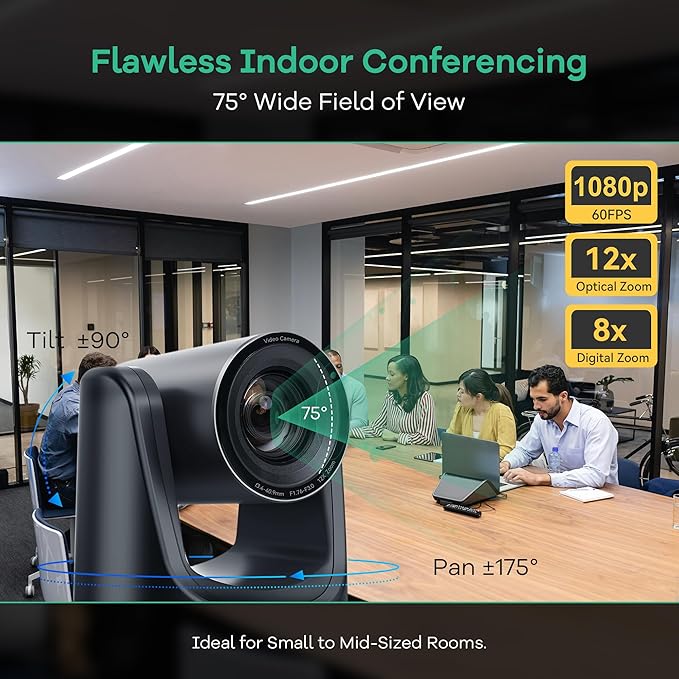 TONGVEO PTZ Camera AI Auto Tracking 12X Optical Zoom Conference Room Camera - Image 6