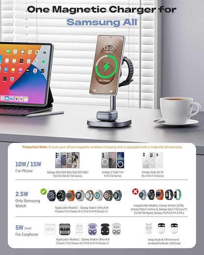 Magnetic Wireless Charger for Samsung, Qi2 Certified Fast 15W 3 in 1 Charging - Image 6