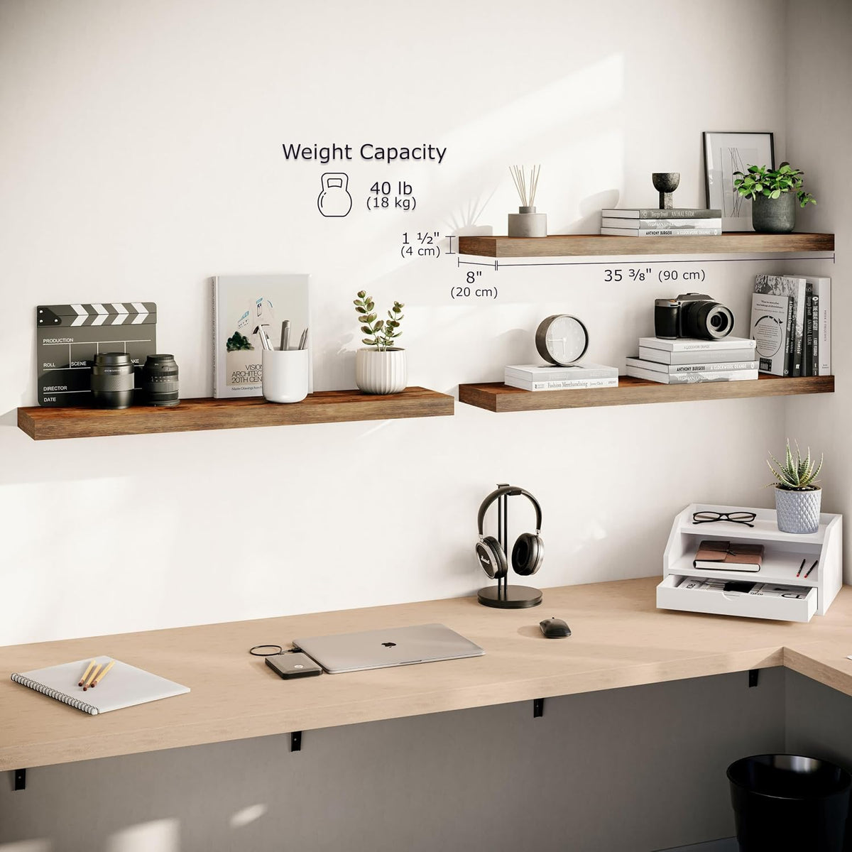 Ballucci Floating Shelves, 36" Long Wall Shelf, Set of 3, Wood Floating ...