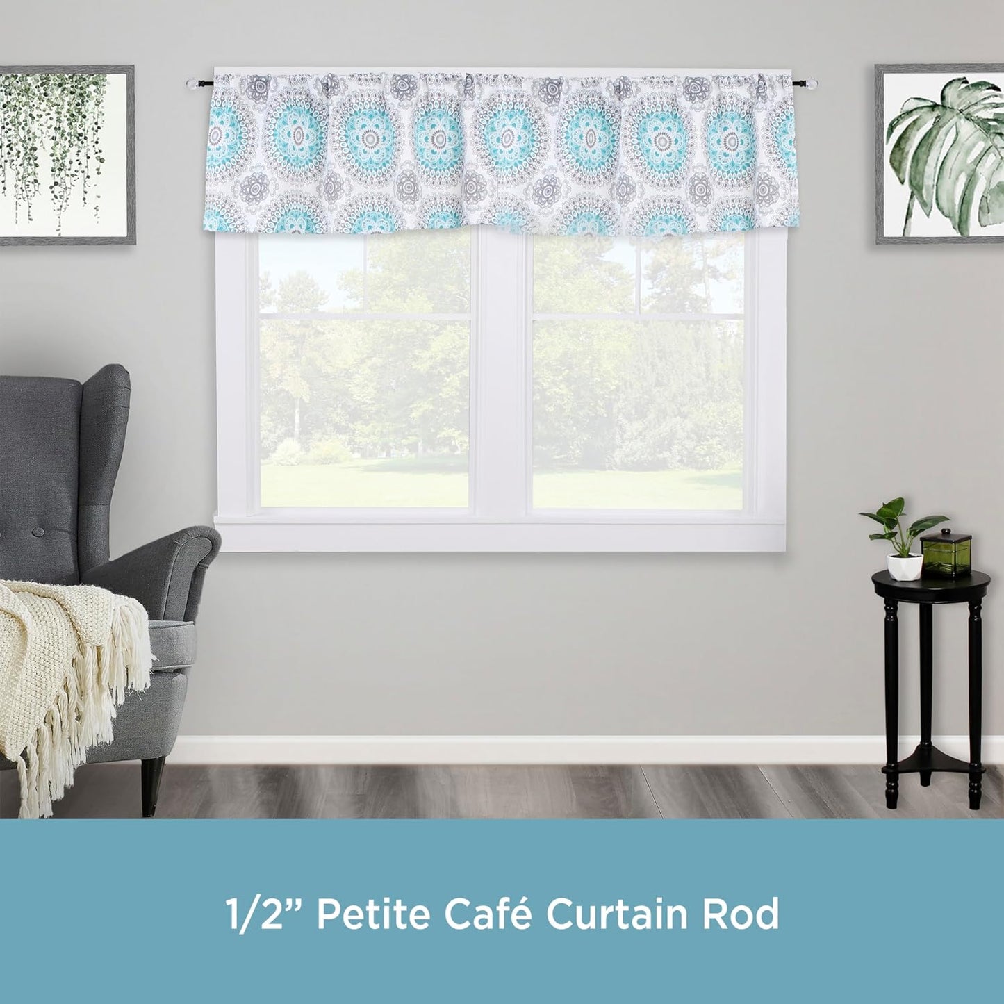 Kenney KN55951 Harris Geometric Acrylic End Petite Café Decorative Window Curtain Rod, 48-86" Adjustable Length, Matte Black Finish, 1/2" Diameter Steel Tube
