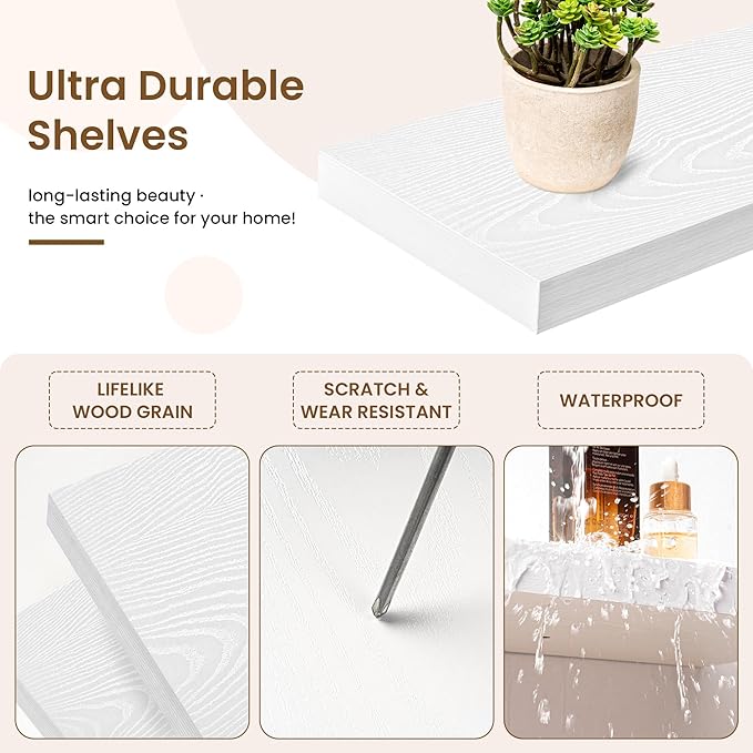 Square Floating Shelves for Wall, 3 Packs Small Wall Mounted Engineered Wood - Image 4