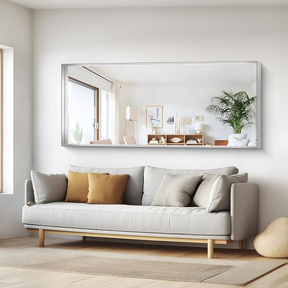 Silver Bathroom Mirror, 72x30 Inch Rectangular Deep Frame Mirror, Large Wall - Image 5