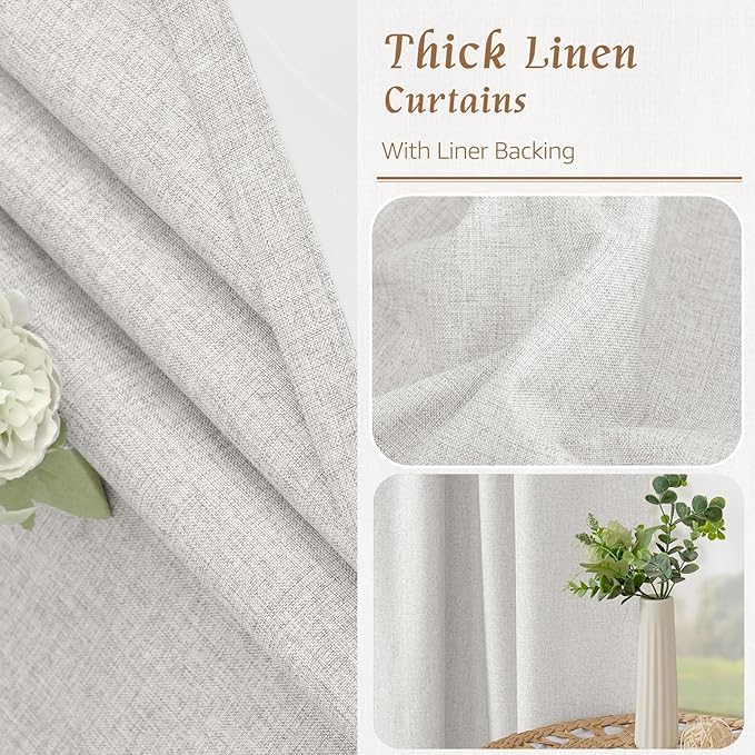 LAMIT 100% Blackout Linen Curtains, 84 Inches Linen Textured Living Room - Image 8