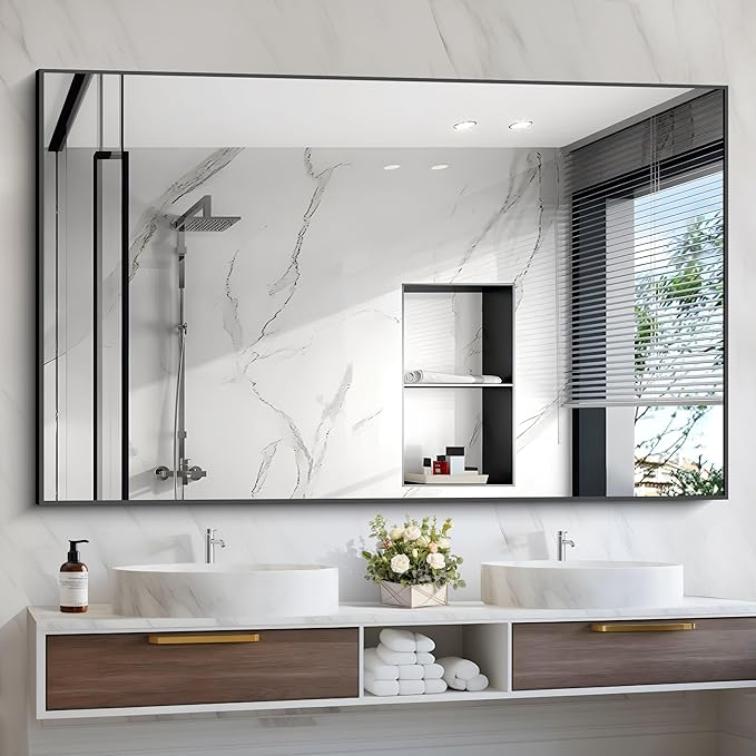 Black Bathroom Mirror, Modern Vanity Wall Mirror - Image 8