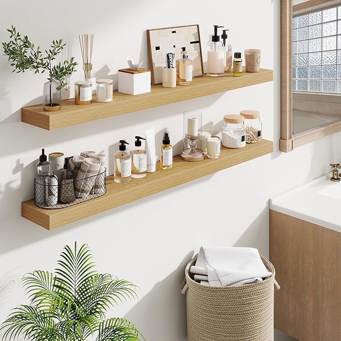 Fun Memories Floating Shelves 48 Inch, Extra Large Wood Shelf Set of 2 - Image 2