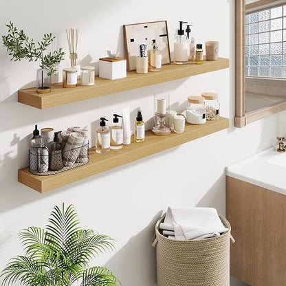 Fun Memories Floating Shelves 48 Inch, Extra Large Wood Shelf Set of 2 - Image 2