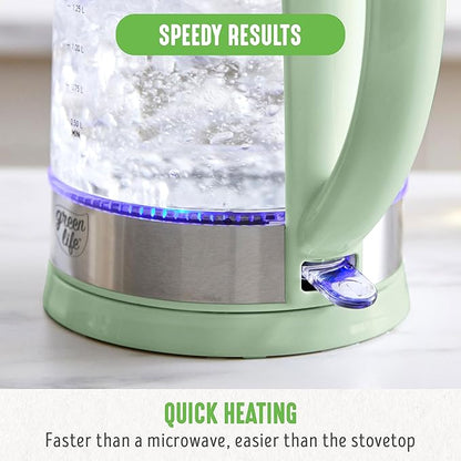 GreenLife 1.7 Liter Glass Electric Kettle, Easy One Touch Use, Quick Heating - Image 9