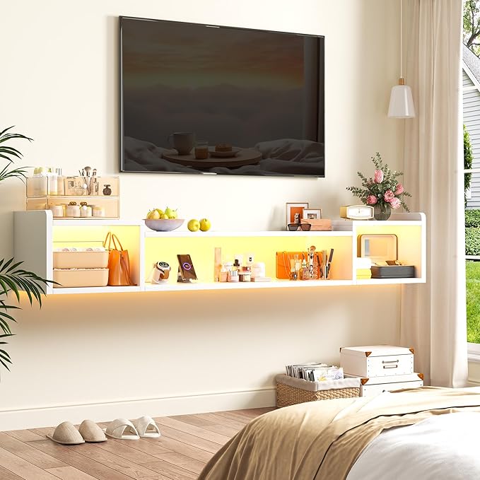 70.9"W Floating TV Stand with LED Lights & Power Outlets - Image 8