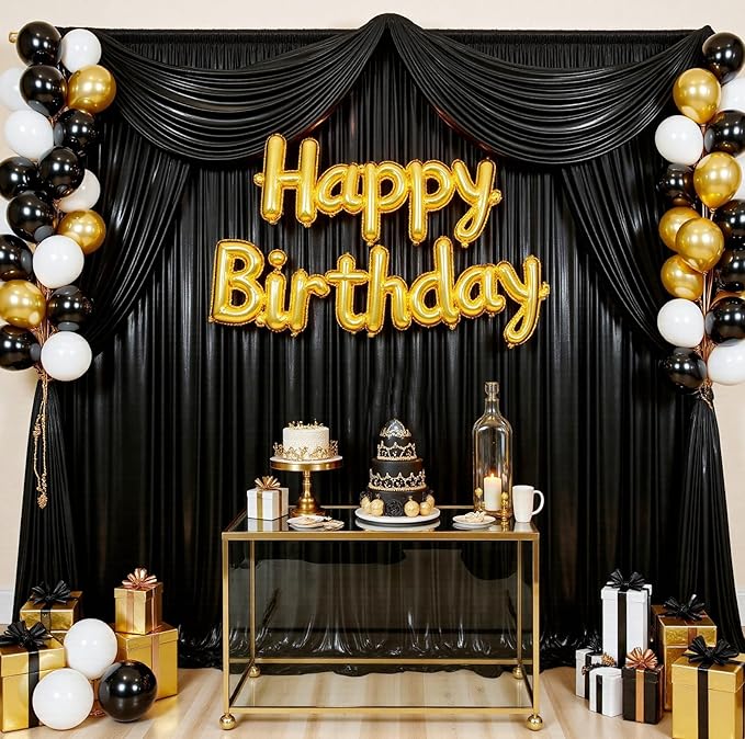 10ftx10ft Black Sequin Backdrop Curtain for Parties, Wrinkle Free Thick Glitt...