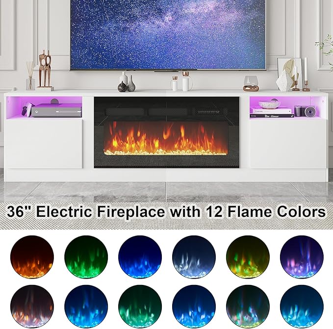 Fireplace TV Stand with 36" Electric Fireplace, LED Light Entertainment Center - Image 6