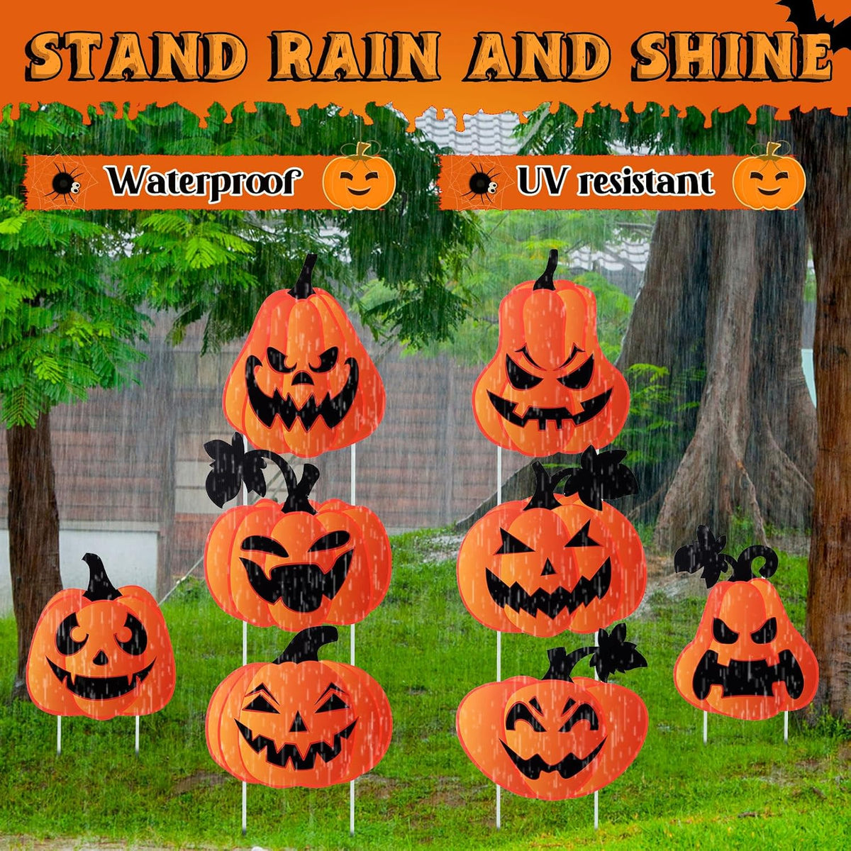 Barydat 12 Pcs Halloween Yard Signs Pumpkin Yard Stakes Decoration Outdoor De...