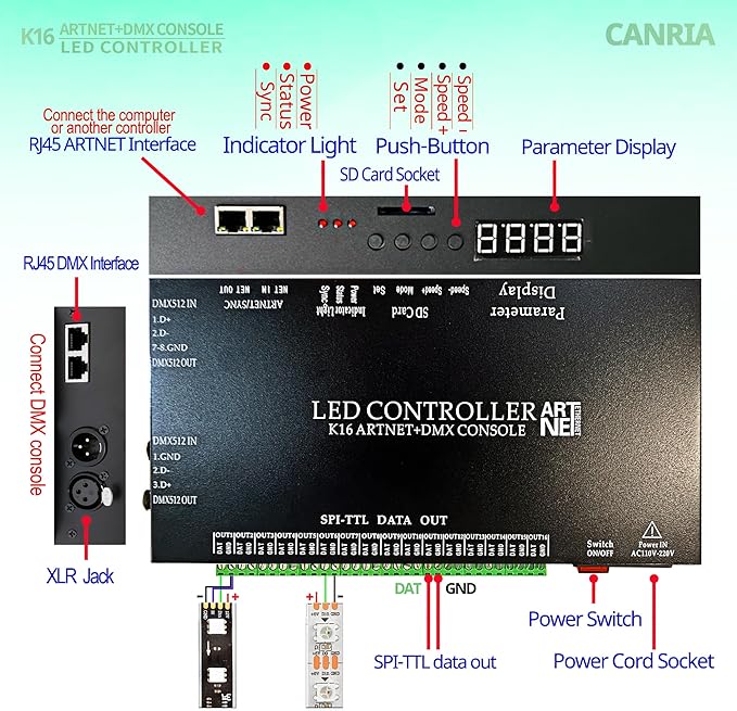 CANRIA K16 ARTNET+DMX CONSOLE LED CONTROLLER, Professional Lighting Control - Image 3