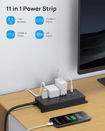 TROND Power Strip Surge Protector, 7 Widely-Spaced Outlets, 2 USB-A & 2 USB-C - Image 7