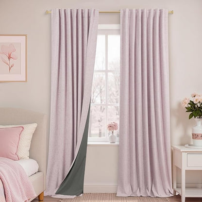 KOUFALL Light Pink Linen Blackout Curtains by KOUFALL