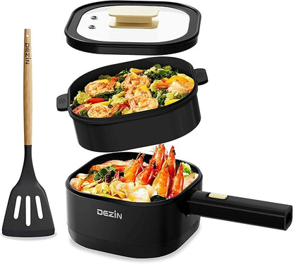 Dezin 2L Electric Hot Pot with Steamer, Rapid 800W Non-Stick Ceramic Coating by DEZIN