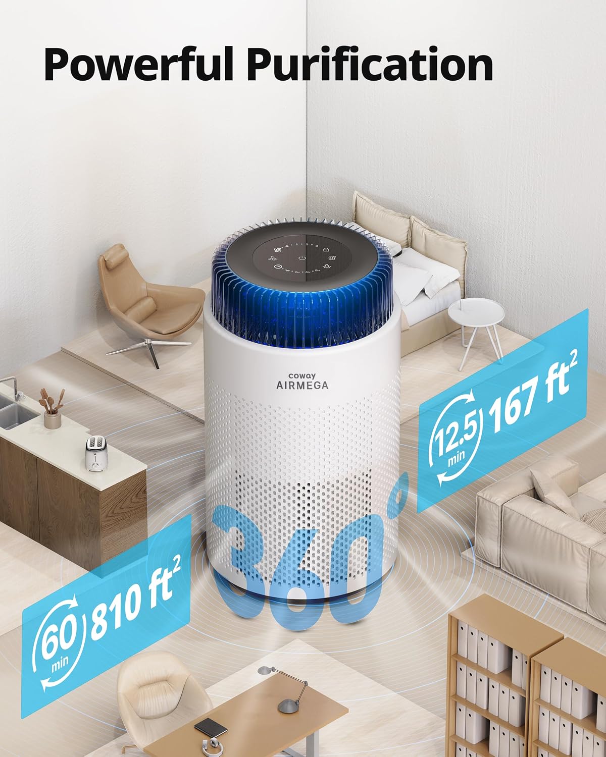 coway air purifiers for home up to 810, close-up detail