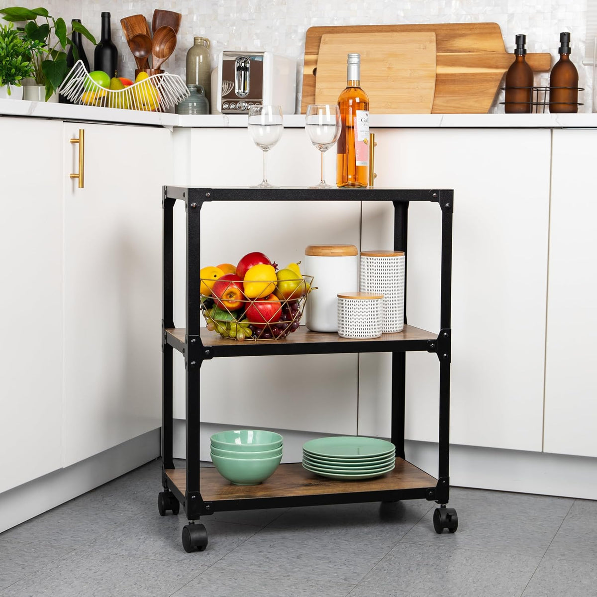 Mind Reader 3 Tier Multipurpose Rolling Cart, Home Storage, Bar Cart, Microwa...