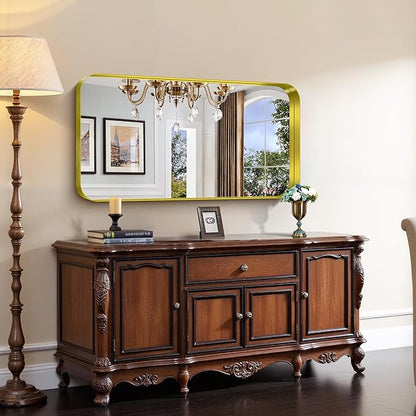 CIRCUMI Gold Bathroom Mirror, Rounded Corner, Tempered Glass, Large Mirror - Image 4