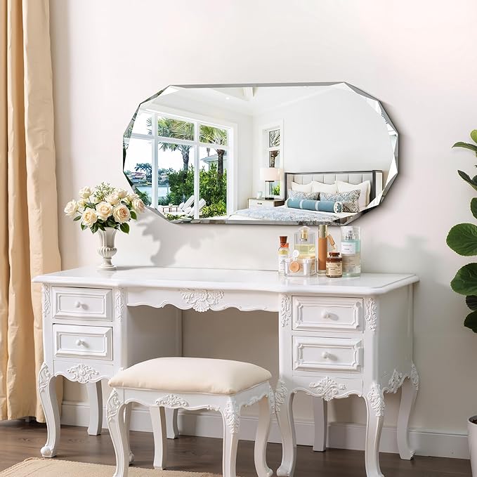 GLASHOM Beveled Edge Frameless Bathroom Mirror, Oval Wall Mirror - Image 2