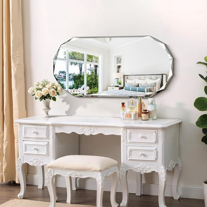 GLASHOM Beveled Edge Frameless Bathroom Mirror, Oval Wall Mirror - Image 2