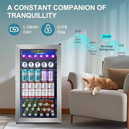 Beverage Refrigerator Cooler, 128 Cans Mini Fridge Glass Door - Image 7